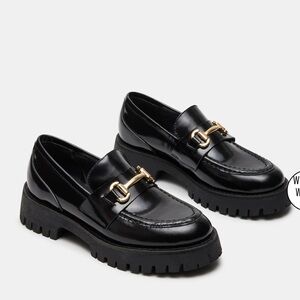 Steve Madden Black Loafers with Gold Accent